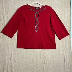 Bob Mackie Wearable Art twisted Geometric Sequin Details.  Red, Medium, 3/4 slv.